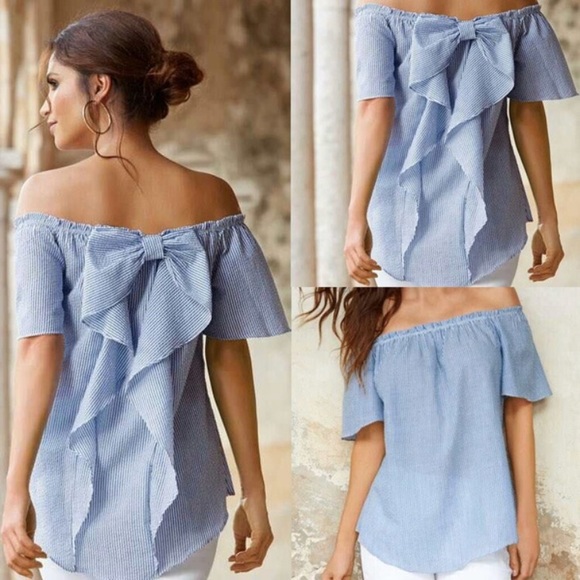 🎉HP🎉Sexy striped off  Shoulder Ruffle top - Picture 3 of 7